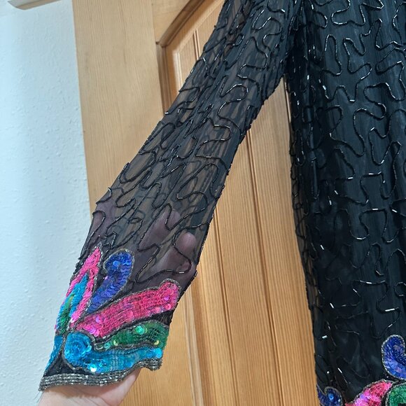 Vintage Silky Nites Silk & Beaded Evening Jacket XL PTP up to 24" EUC - Picture 4 of 16